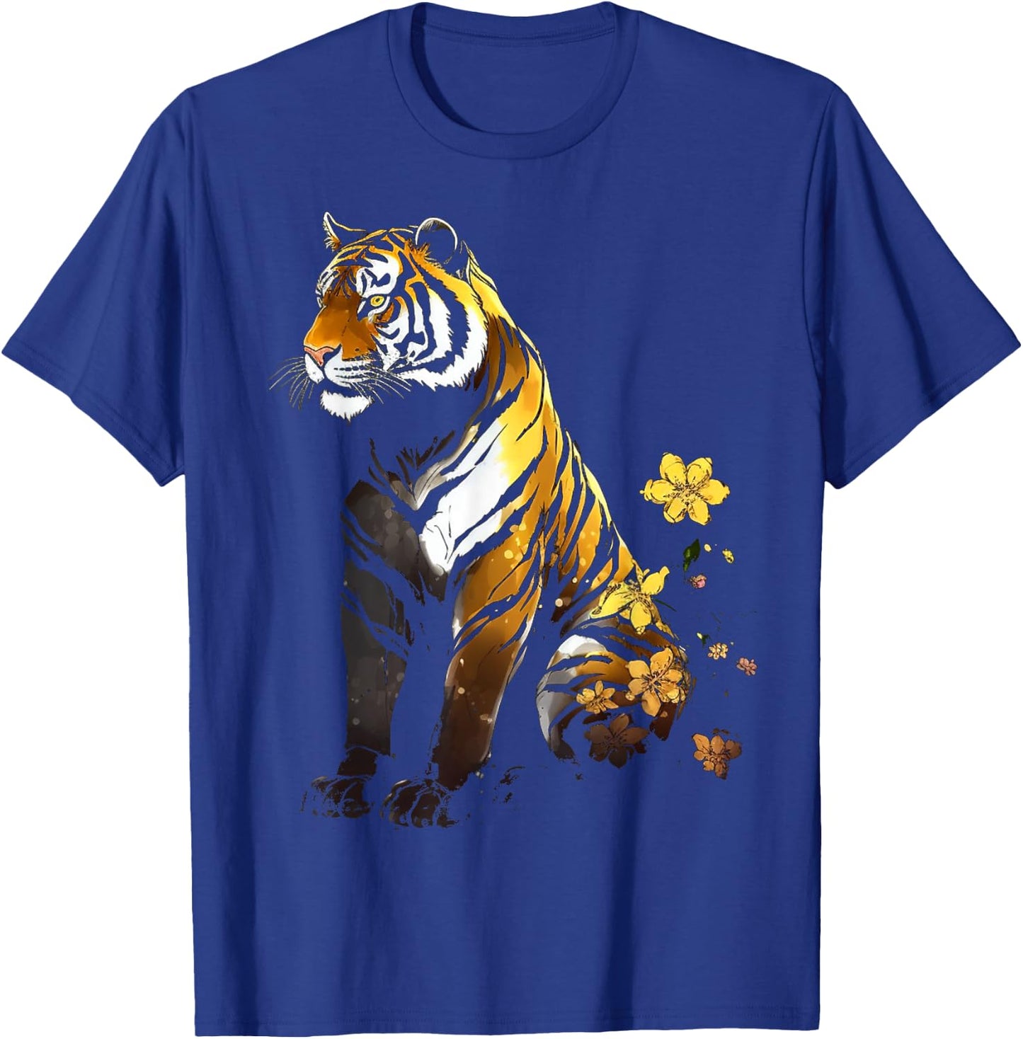 Tiger Artwork Flowers - Animal Art Tiger T-Shirt - T-Shirt | Royal