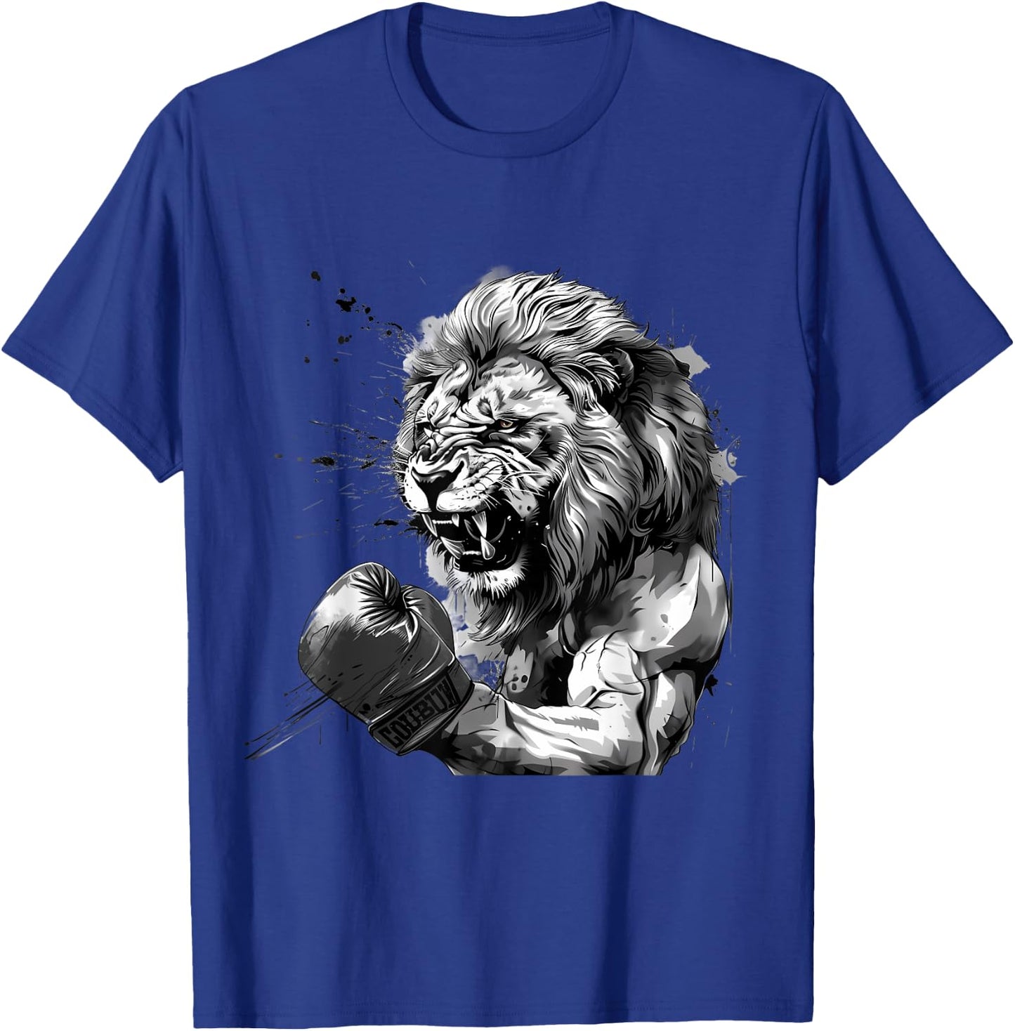 Boxing Lion Portrait Motif Wildlife Kickboxing Lover Boxer T-Shirt - T-Shirt | Royal
