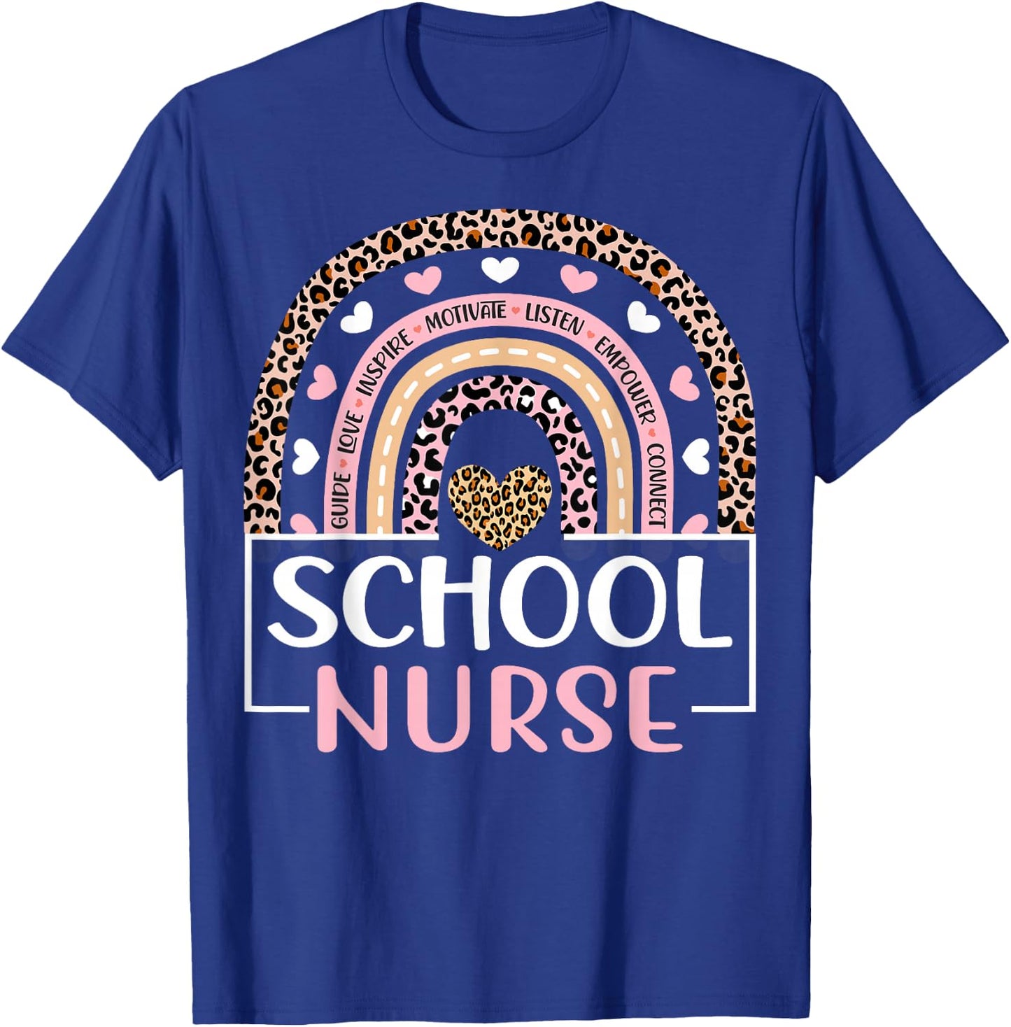 Funny School Nurse Rainbow Leopard Print Nurse T-Shirt - T-Shirt | Royal