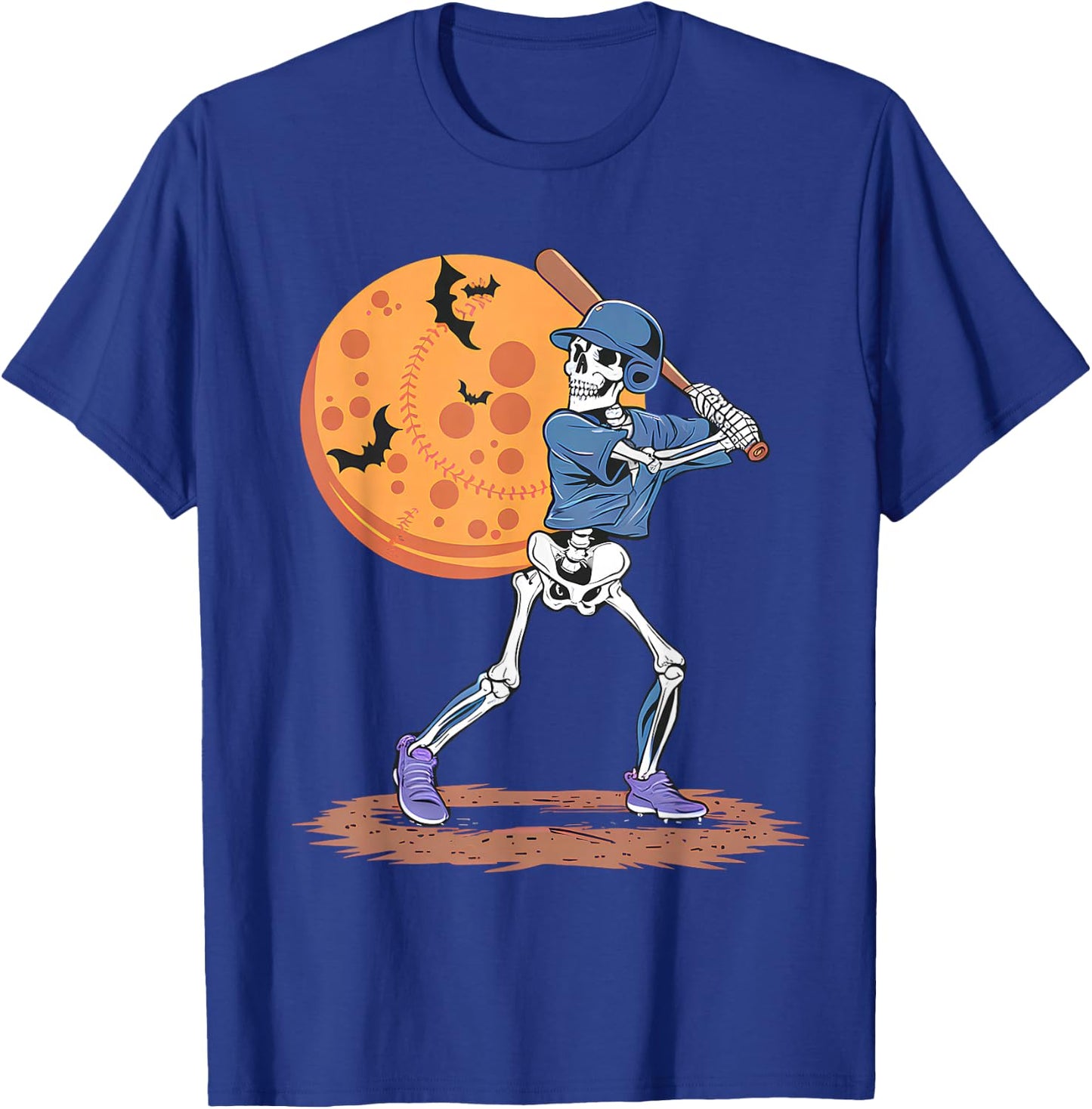 Baseball Skeleton Halloween Player Catcher Pitcher Boys T-Shirt - T-Shirt | Royal