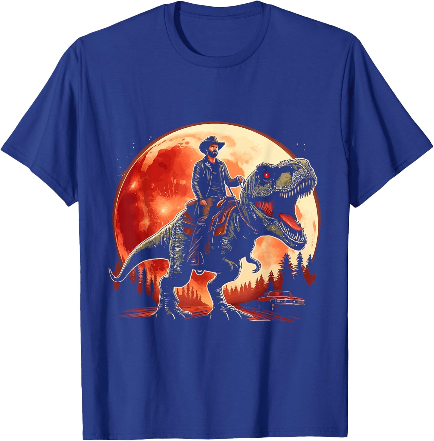 Cowboy Riding Dinosaur T Rex T-Shirt - T-Shirt | Royal