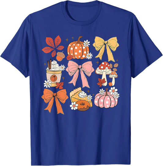 Coquette Bow Pumpkin Season Thanksgiving Autumn Fall Leaves T-Shirt - T-Shirt | Royal