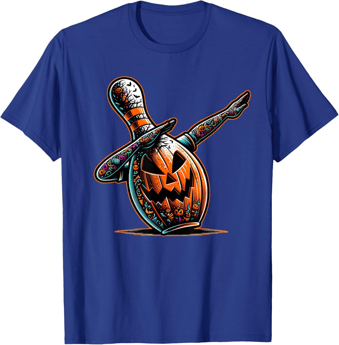 Dabbing Bowling Pin Bowler Jack O Lantern Spooky Halloween T-Shirt - T-Shirt | Royal