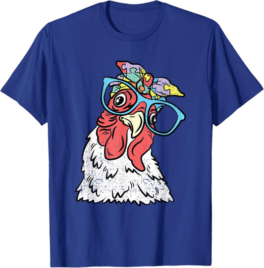 Chicken Puzzle Piece Autism Awareness Autistic Warrior T-Shirt - T-Shirt | Royal