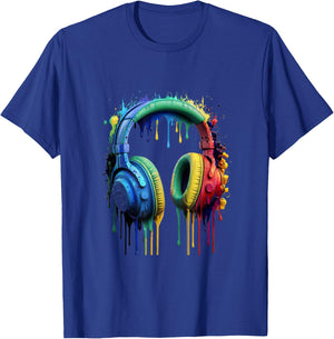 Gamer Headphones Paint Splash Music Lover DJ T-Shirt - T-Shirt | Royal