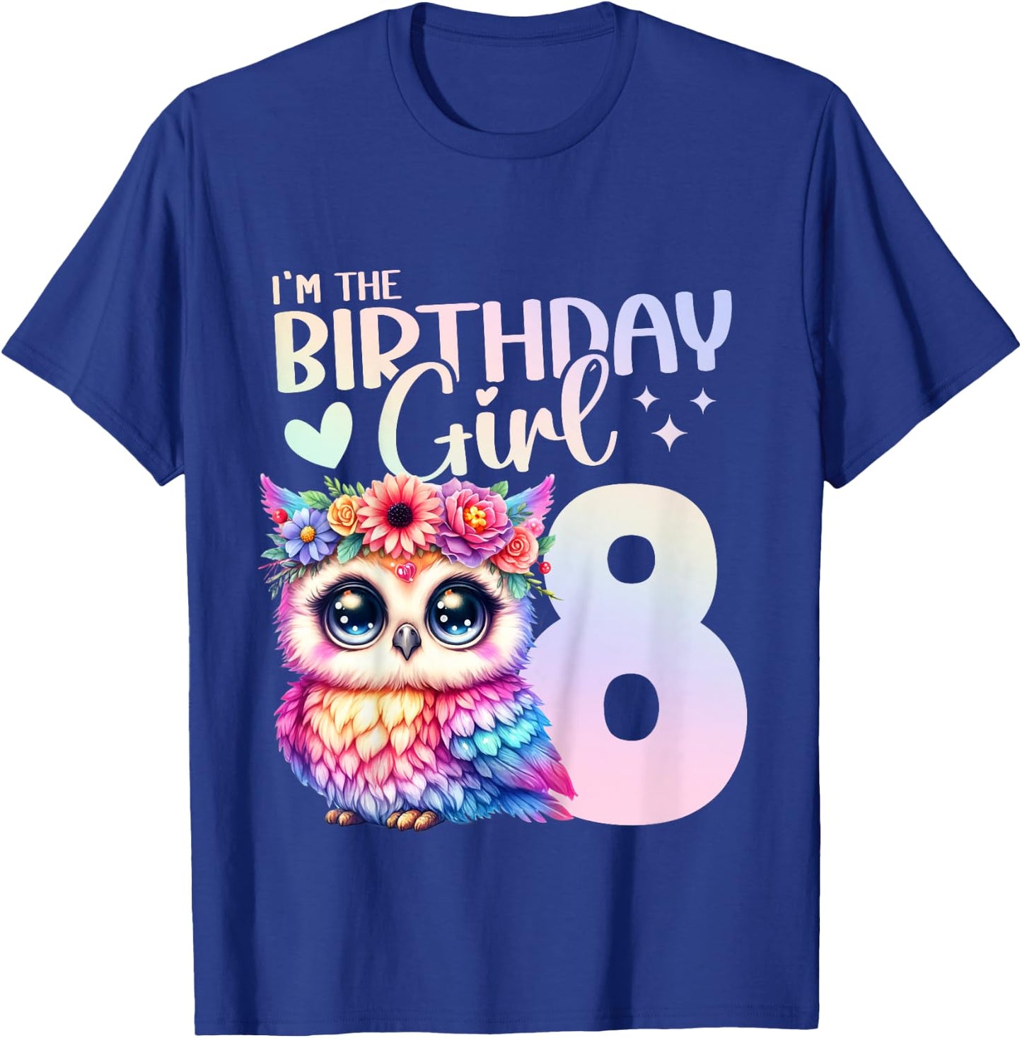 8th Birthday Owl 8 Years Eight Finally 8 Birthday Girl T-Shirt - T-Shirt | Royal