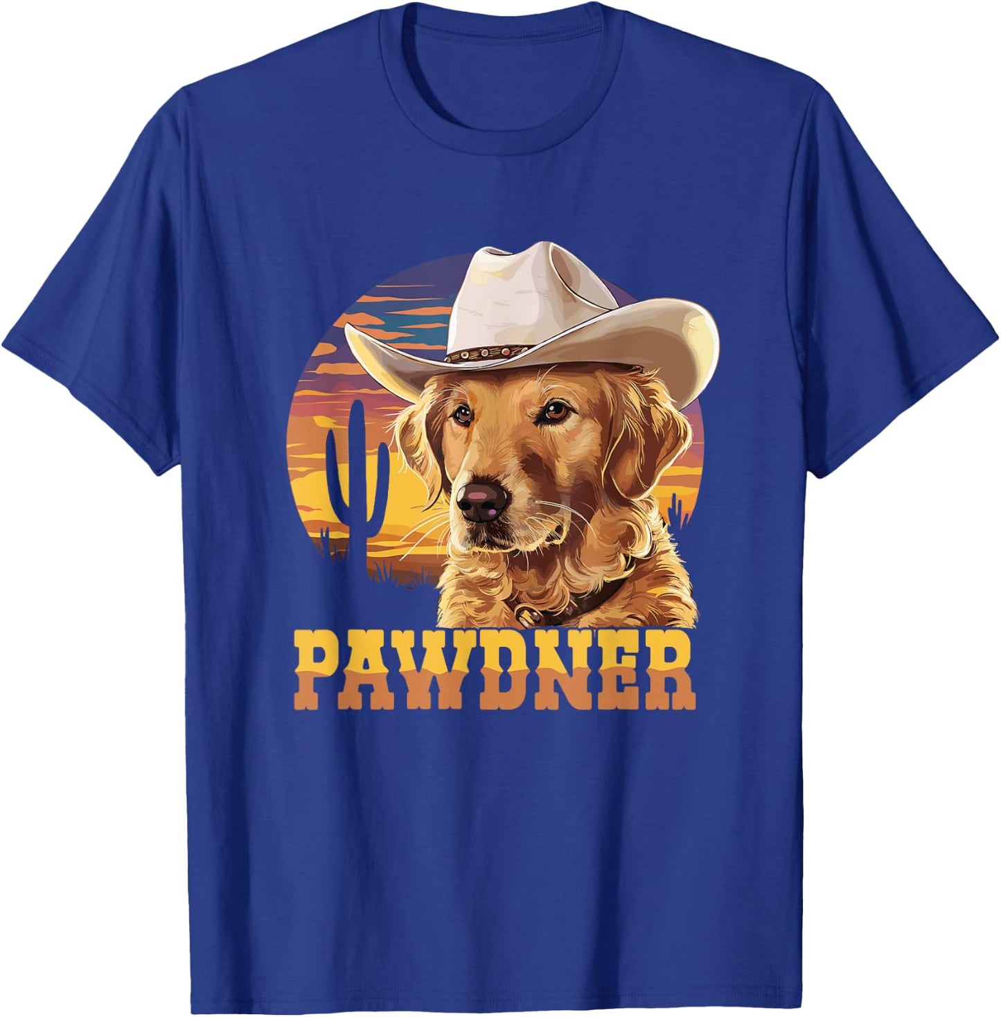 Pawdner Western Sunset Golden Retriever Cowboy Hat Dog Mom T-Shirt - T-Shirt | Royal