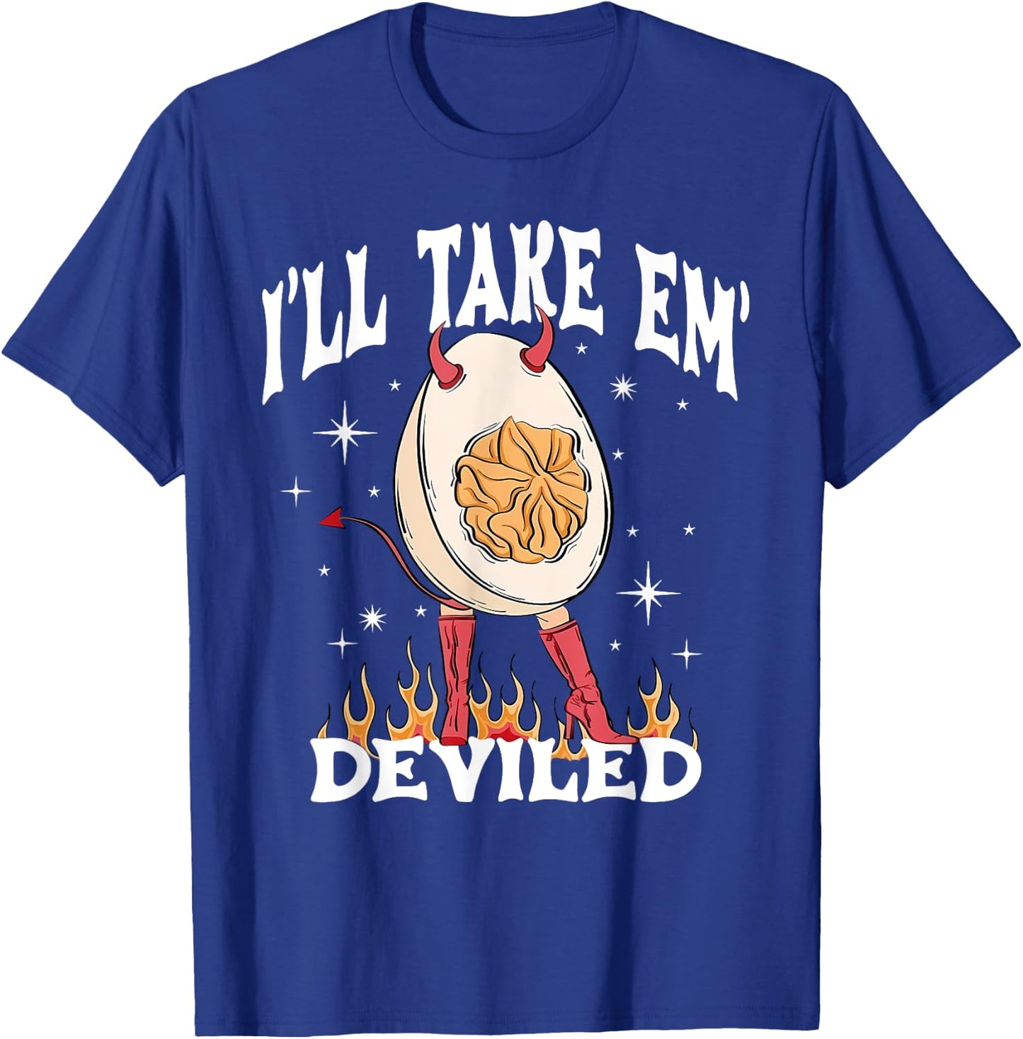 I'll Take Em' Deviled Eggs Retro Halloween - -Adults, Black, Small, Short Sleeve T-Shirt - T-Shirt | Royal