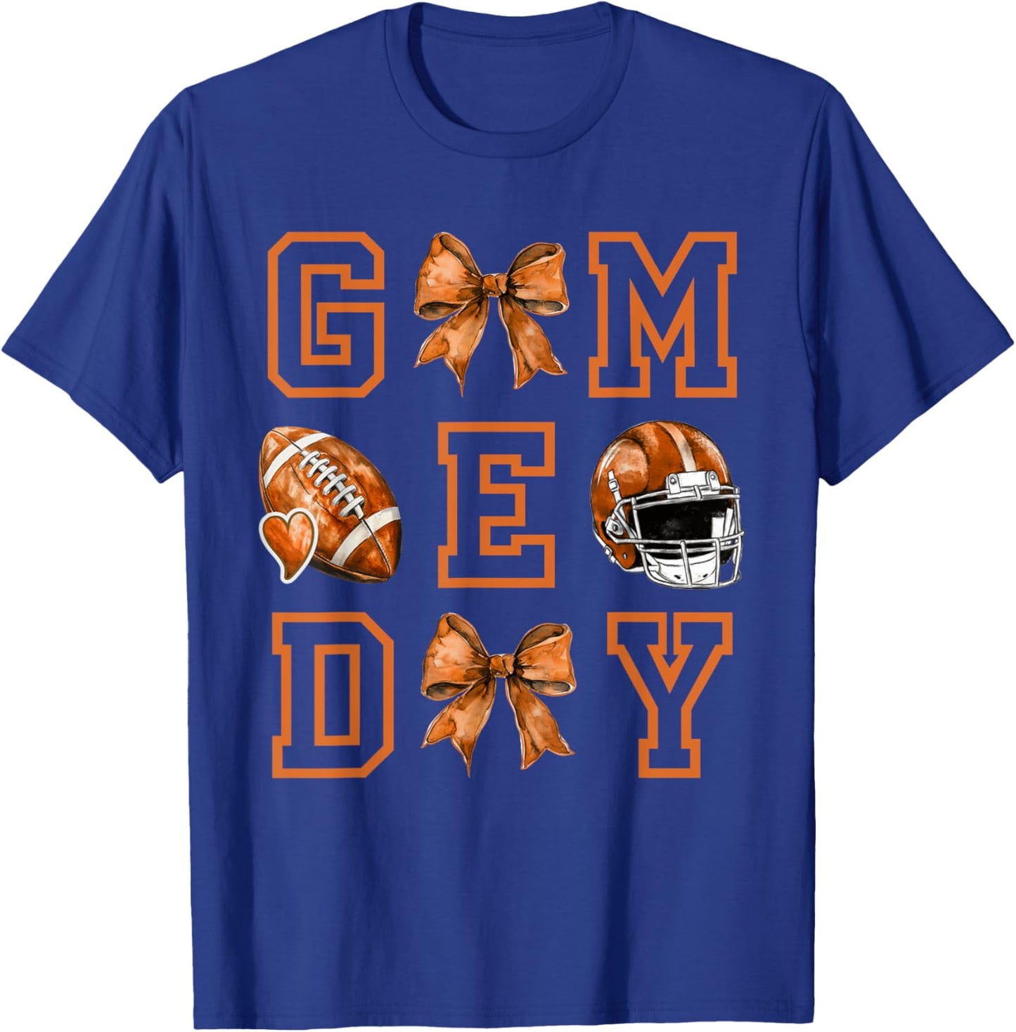 Autumn Coquette Bow Game Day American Football Player Coach T-Shirt - T-Shirt | Royal