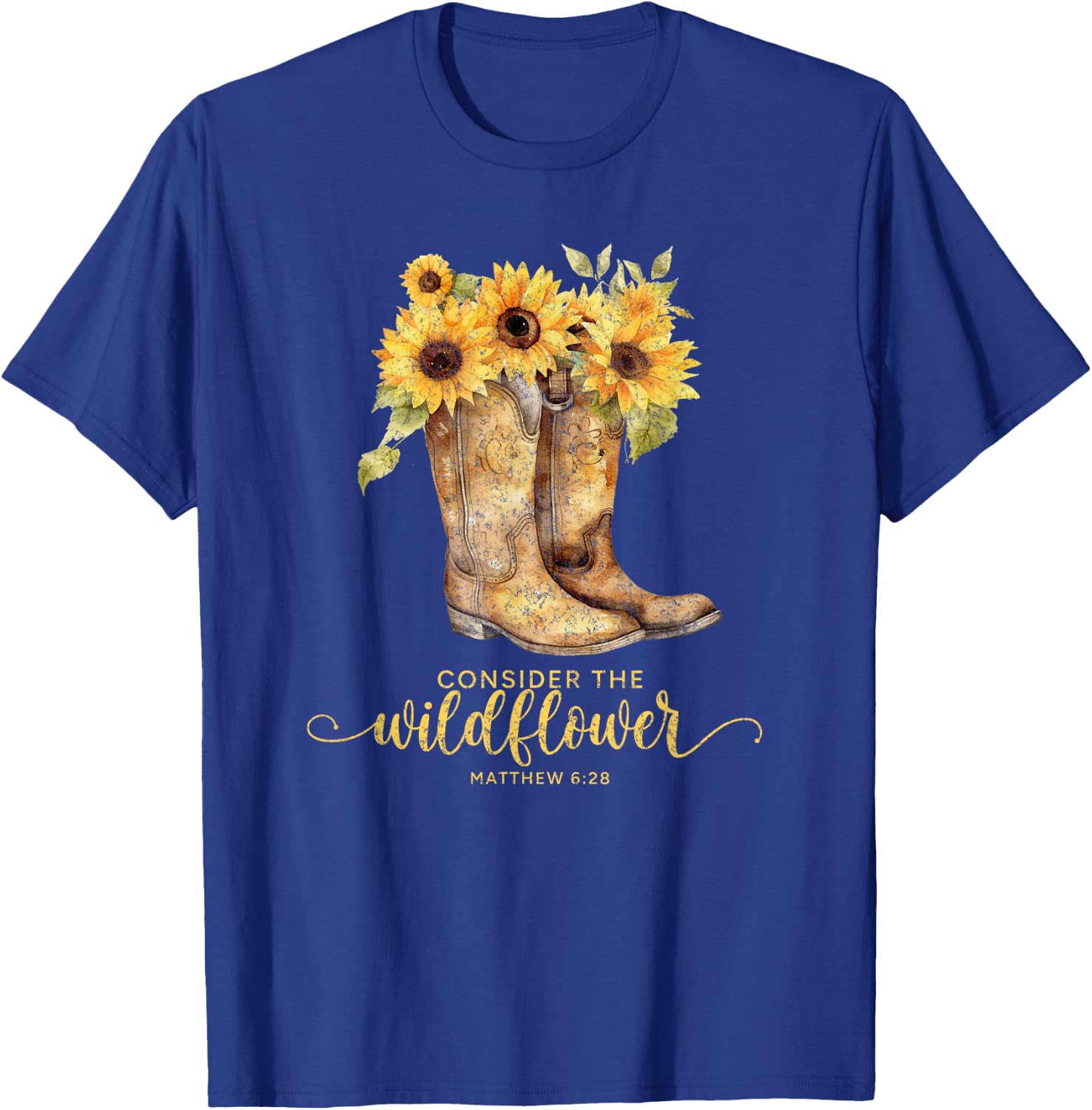 Christian Cowgirl Western Cowboy Sunflower Boots T-Shirt - T-Shirt | Royal