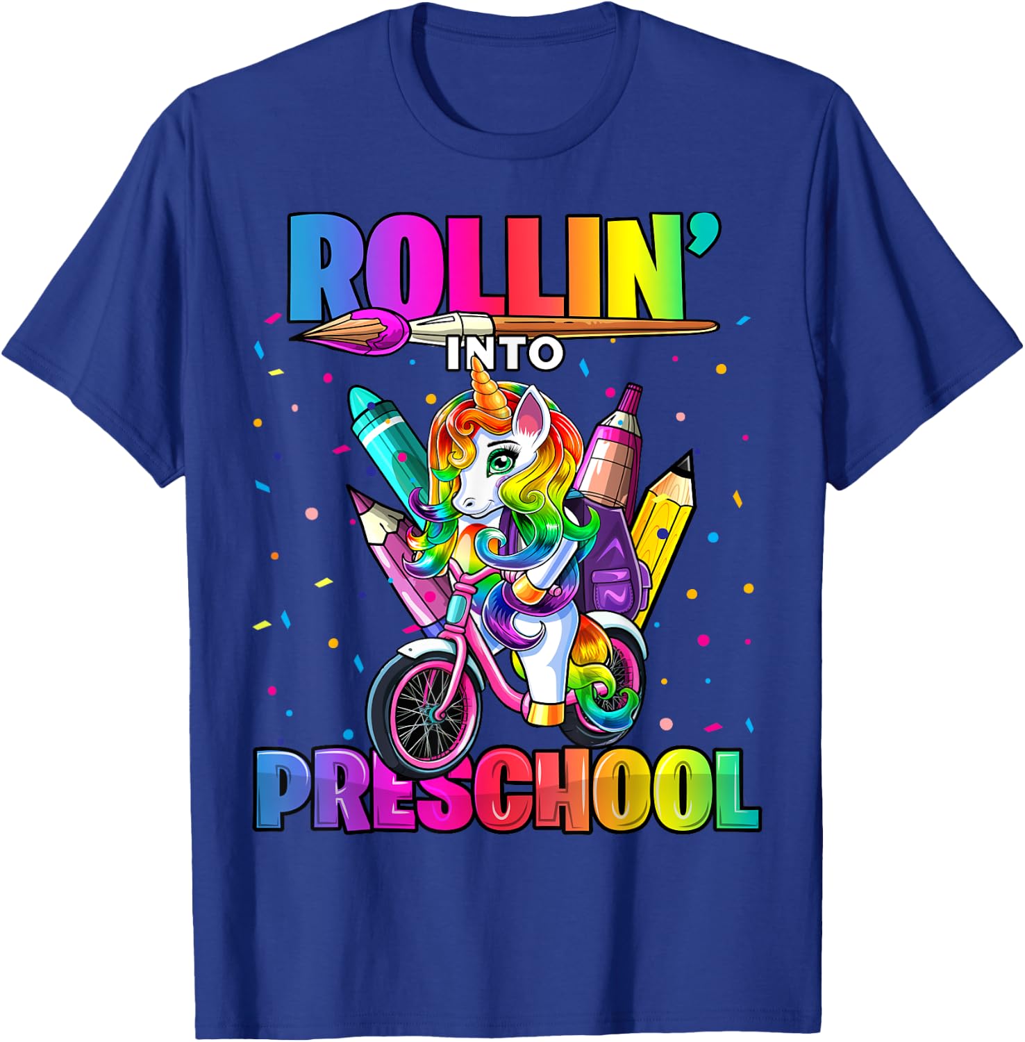 Preschool Unicorn Back to School First Day of School Girls T-Shirt - T-Shirt | Royal