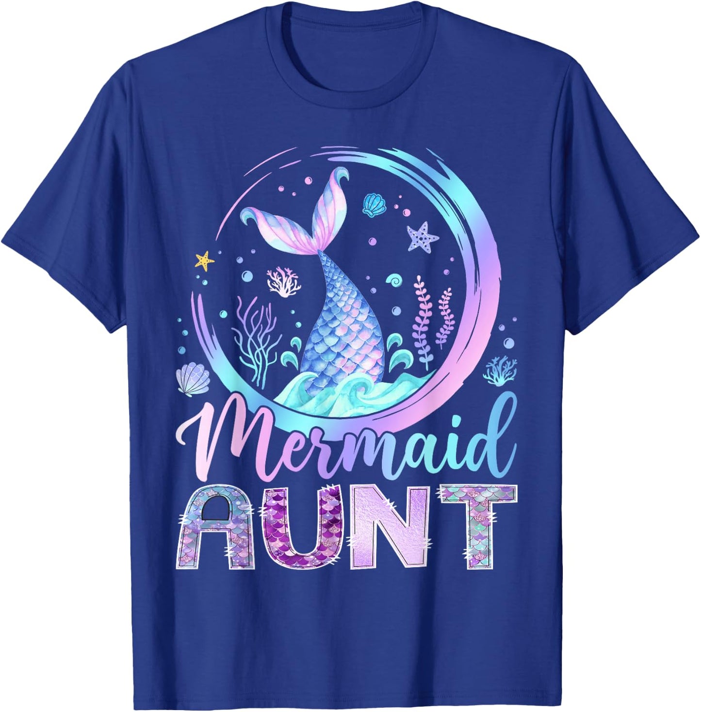 Mermaid Aunt Funny Birthday Girl Party Family Matching T-Shirt - T-Shirt | Royal