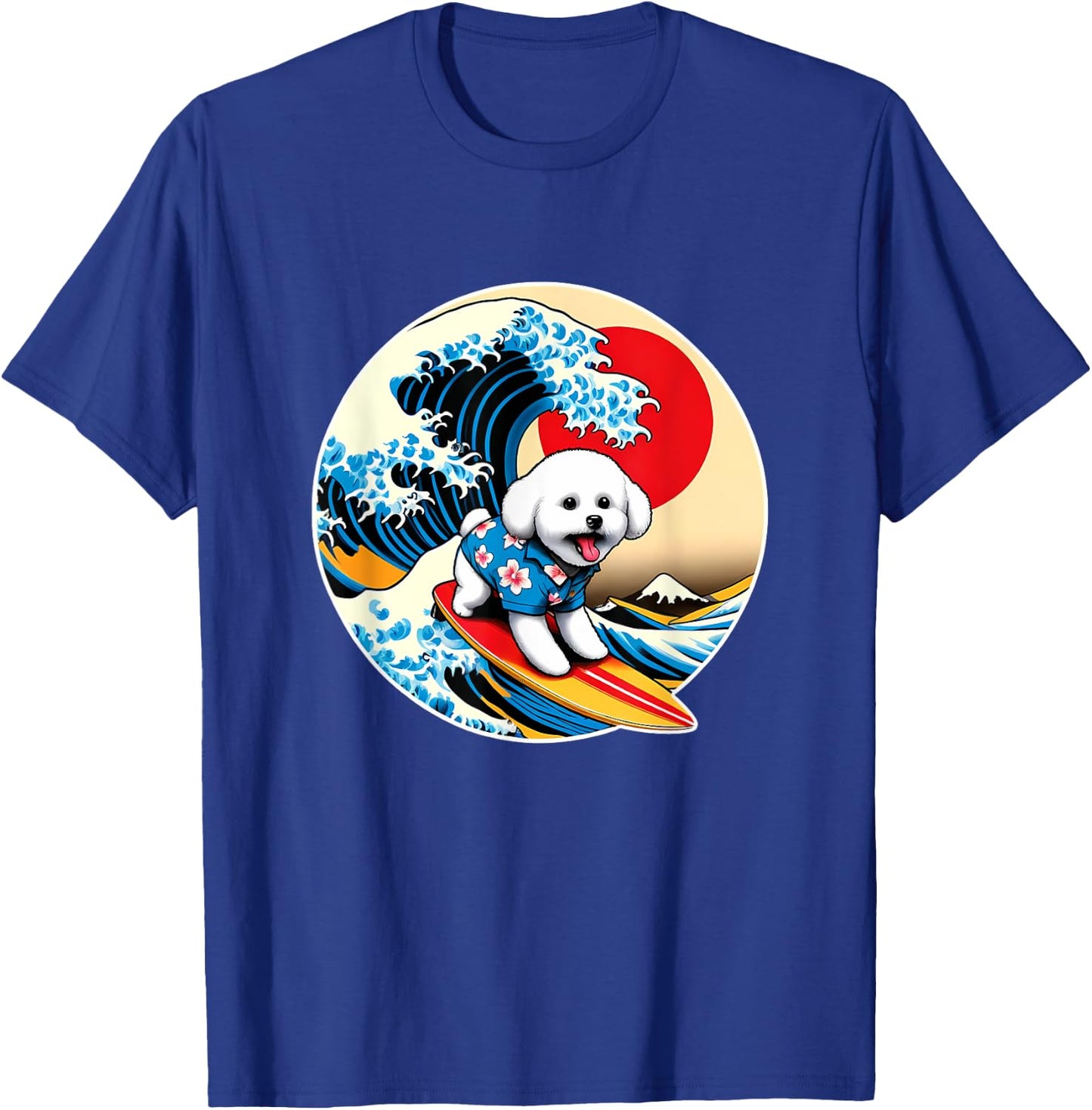 Great Wave Kanagawa Bichon Frise Dog Surfing T-Shirt - T-Shirt | Royal