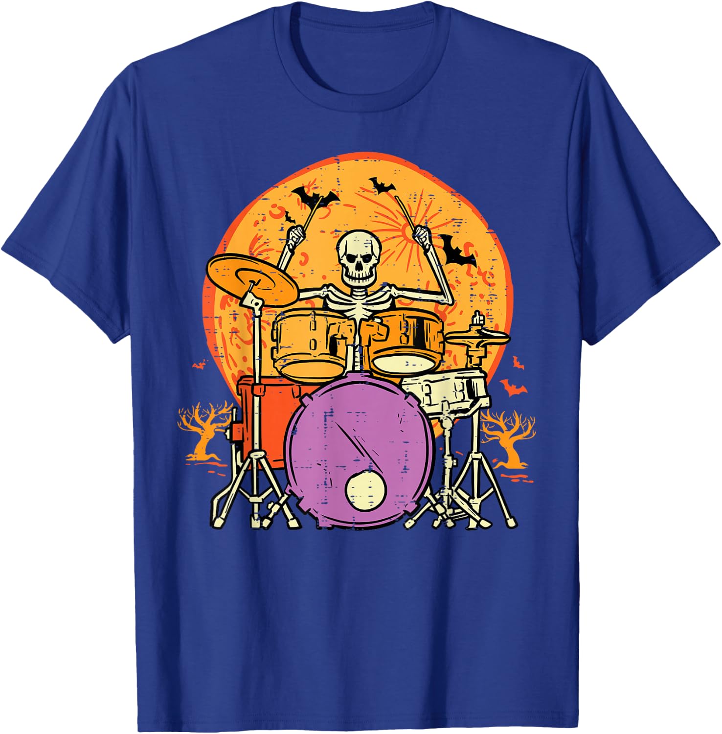 Halloween Skeleton Drummer Costume Rock Rocker Men Boys Kids T-Shirt - T-Shirt | Royal