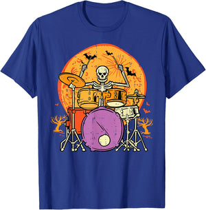 Halloween Skeleton Drummer Costume Rock Rocker Men Boys Kids T-Shirt - T-Shirt | Royal