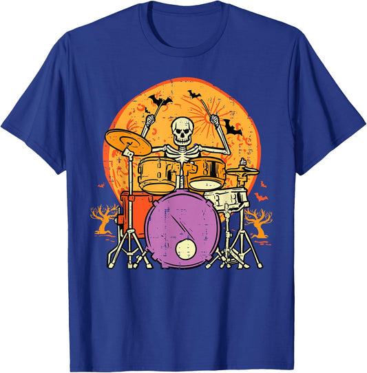 Halloween Skeleton Drummer Costume Rock Rocker Men Boys Kids T-Shirt - T-Shirt | Royal