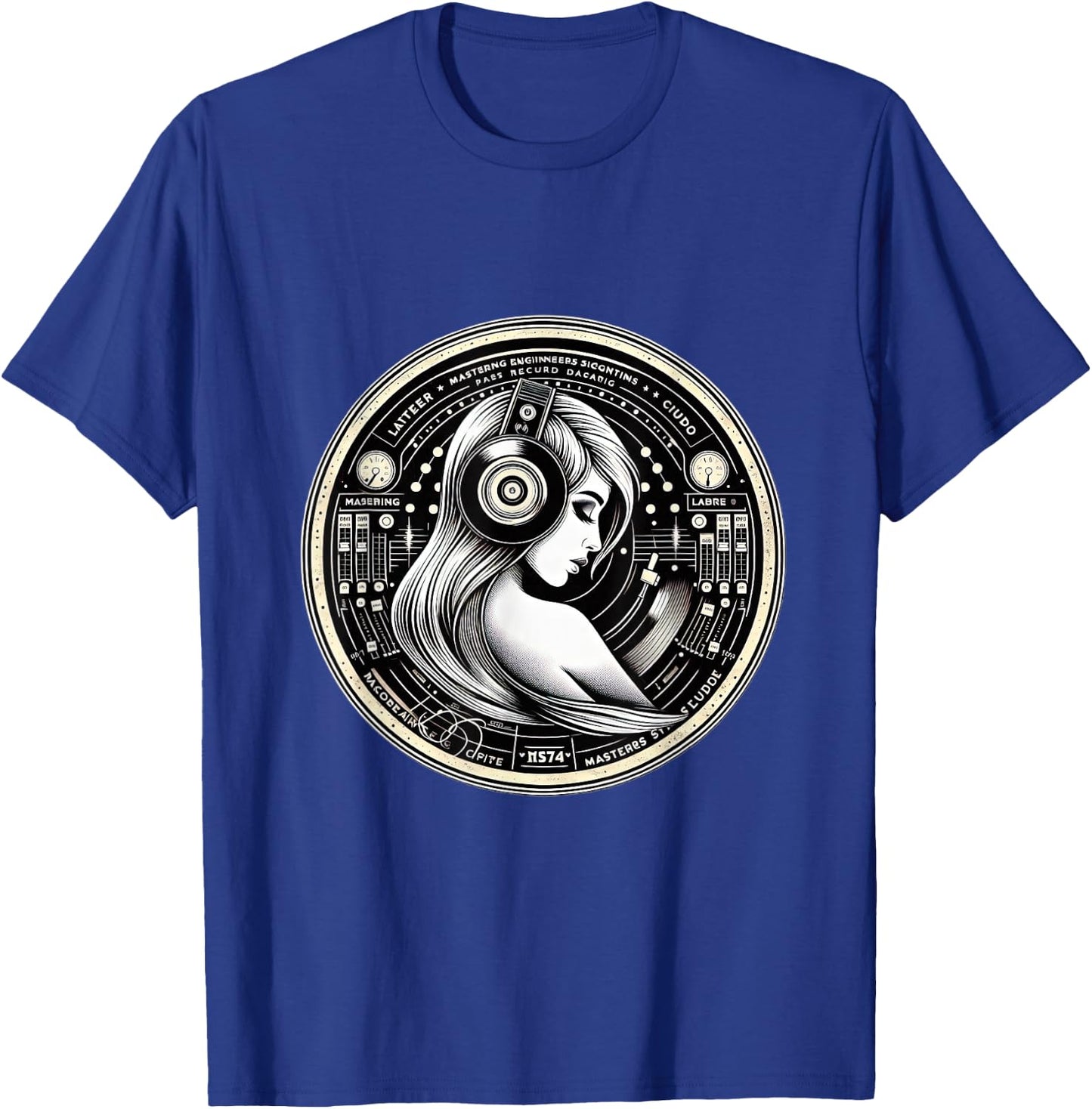 Vinyl Record Beautiful Woman Headphones T-Shirt - T-Shirt | Royal