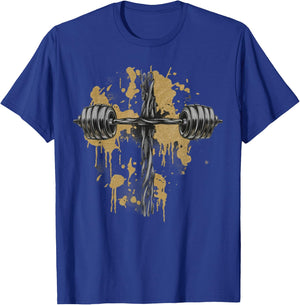 Barbell Cross Funny Christian Gym Jesus Weight Lifting God , Small, Black T-Shirt - T-Shirt | Royal