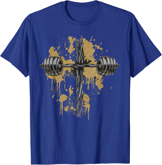 Barbell Cross Funny Christian Gym Jesus Weight Lifting God , Small, Black T-Shirt - T-Shirt | Royal