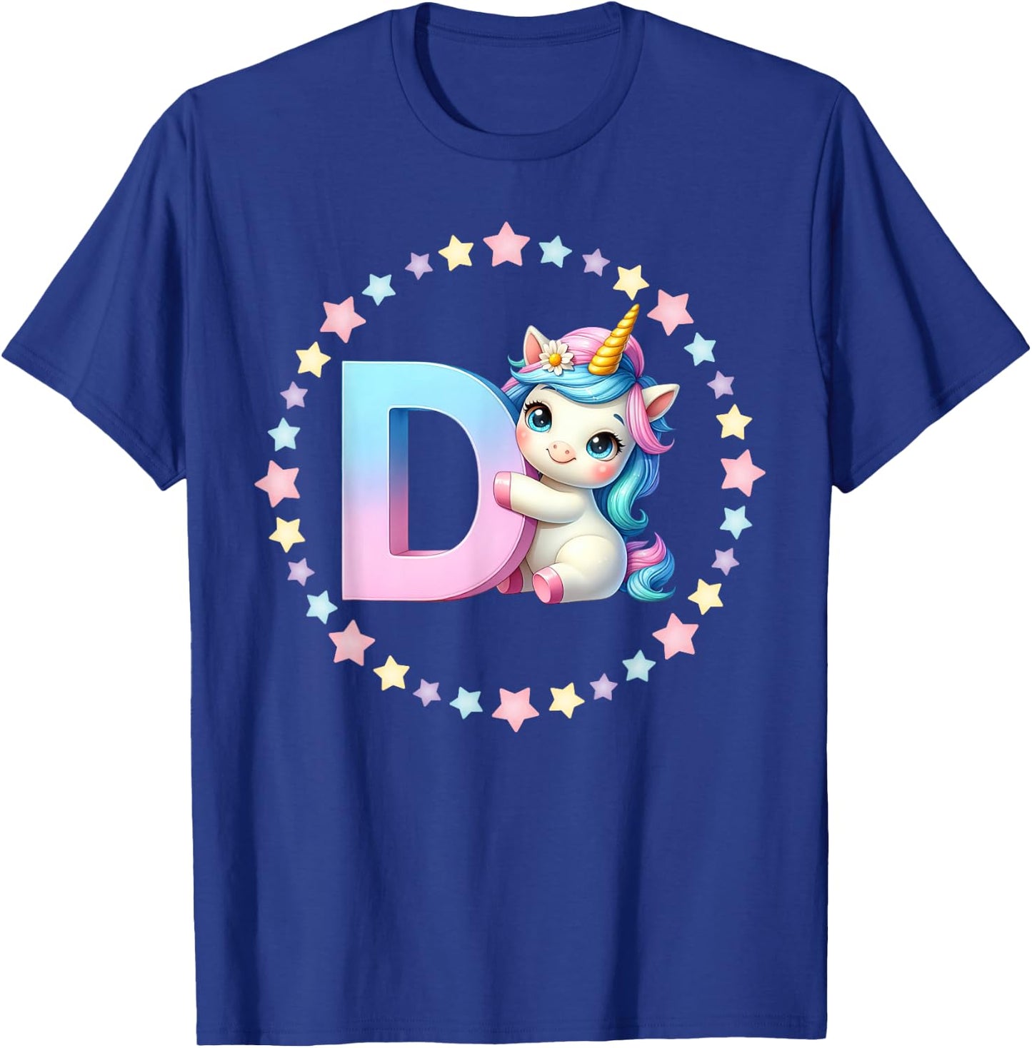Unicorn Letter D Initial Rainbow Monogram for Girls and Kids T-Shirt - T-Shirt | Royal
