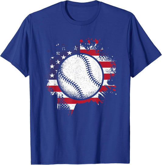 Baseball American Flag Vintage Baseball Lover Men Women Kids T-Shirt - T-Shirt | Royal