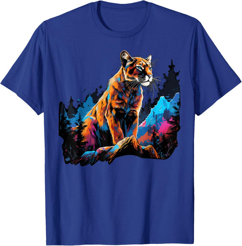 Cool Lion Cougar on colorful painted Mountain Lion Cougar