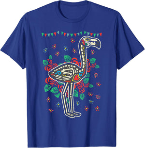 Sugar Skull Flamingo Dia De Muertos Mexican Halloween Bird T-Shirt - T-Shirt | Royal
