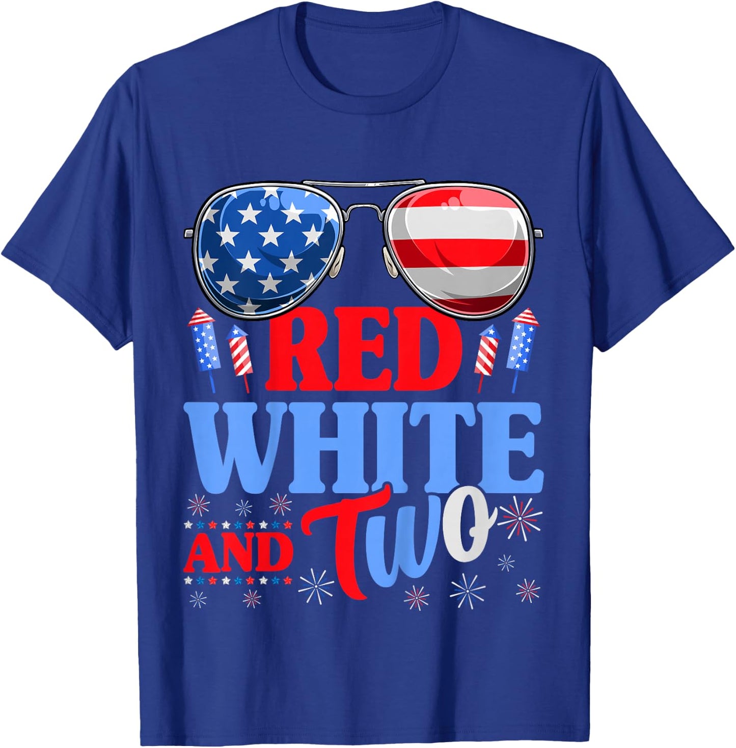 Kids Red White And Two 4th Of July 2nd Birthday Party Kids T-Shirt - T-Shirt | Royal