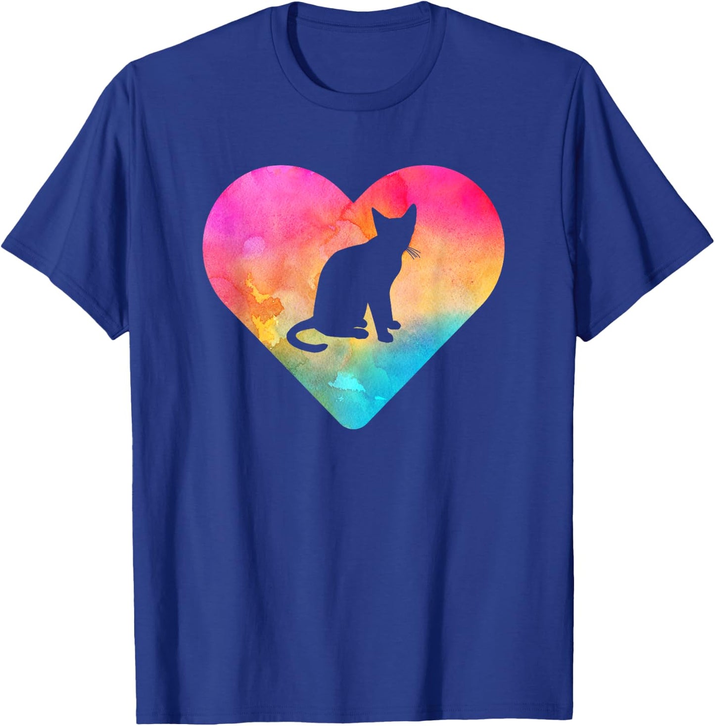 Women or Girls Cat Tie Dye Watercolor T-Shirt - T-Shirt | Royal
