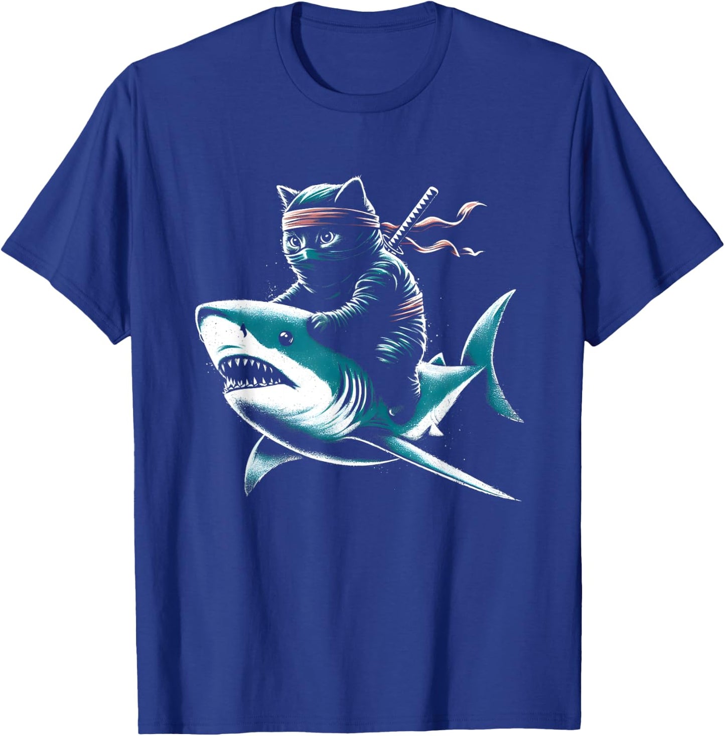 Ninja Cat Riding Shark - Funny Graphic Cat Kitten Lover Women Kids T-Shirt - T-Shirt | Royal