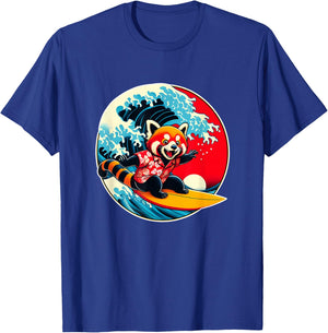 Great Wave Kanagawa Red Panda Surfing T-Shirt - T-Shirt | Royal