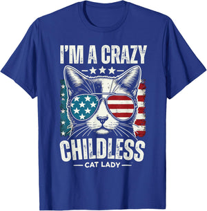 American Flag 2024 Im A Crazy Childless Cat Lady T-Shirt - T-Shirt | Royal