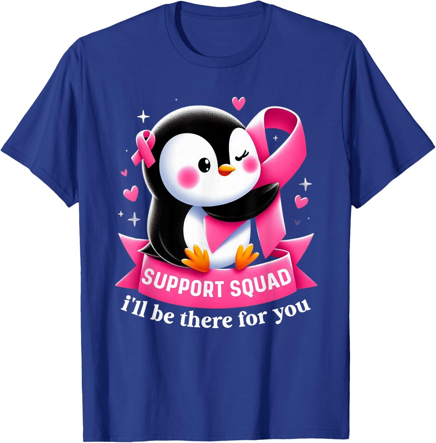 Support Squad Penguin Breast Cancer Awareness Pink Ribbon T-Shirt - T-Shirt | Royal