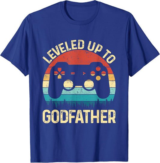 Leveled Up To Godfather Video Game Gifts For Father's Day T-Shirt - T-Shirt | Royal