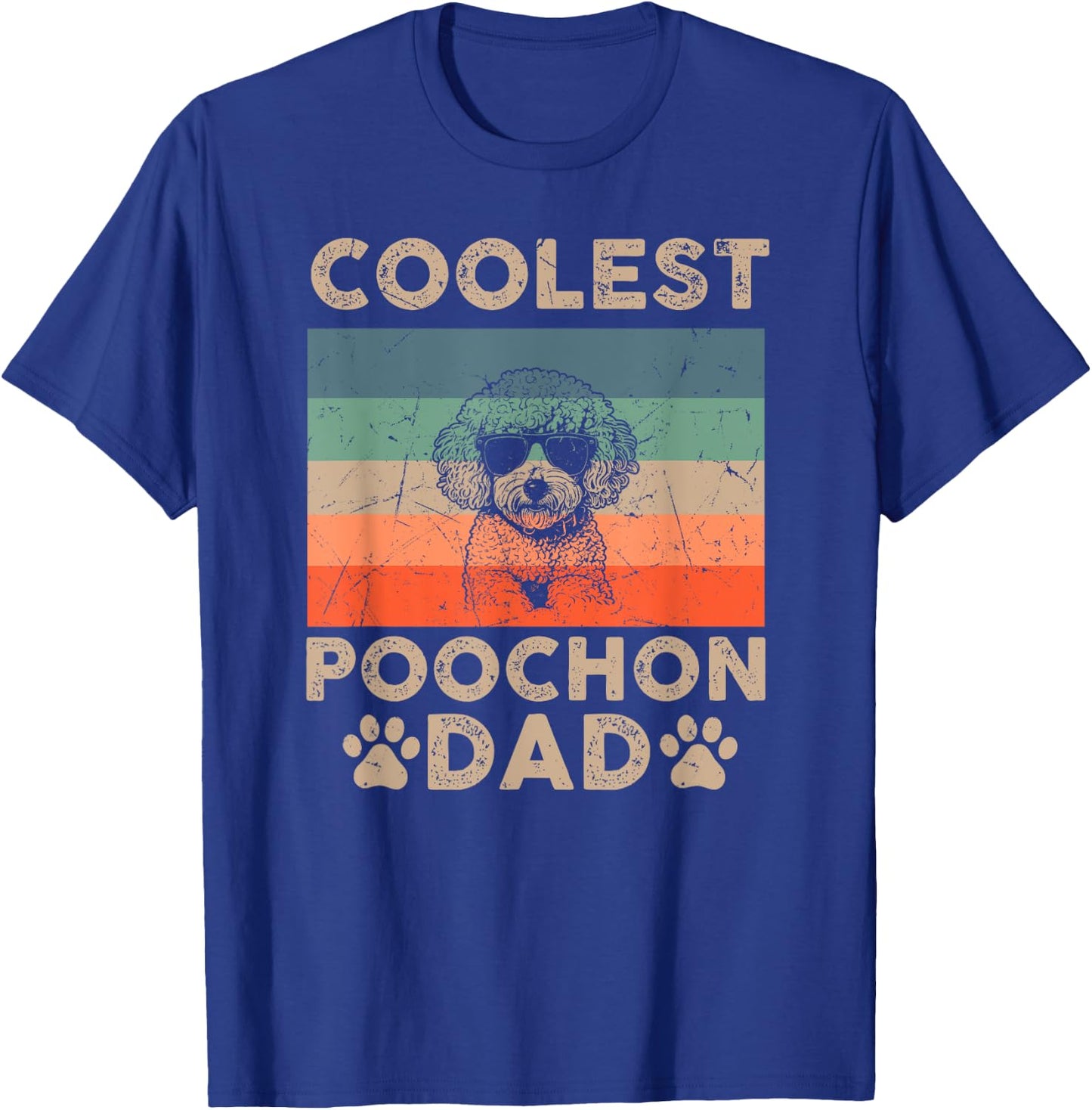 Vintage Coolest Poochon Dad Dog With Sunglasses Funny Dog Women Kids T-Shirt - T-Shirt | Royal