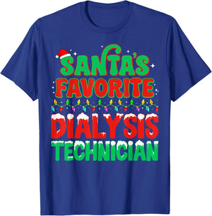 Santa's Favorite Dialysis Technician Xmas Lights Christmas T-Shirt - T-Shirt | Royal