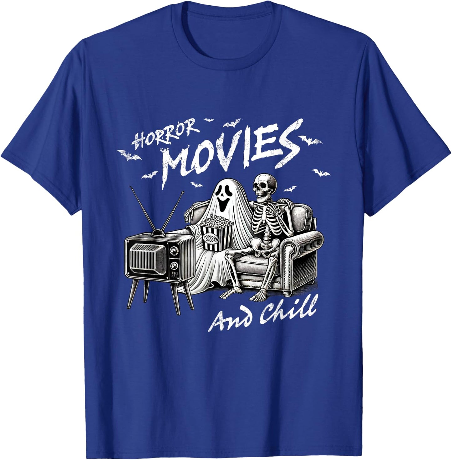 Funny Horror Movies And Chill Halloween T-Shirt - T-Shirt | Royal