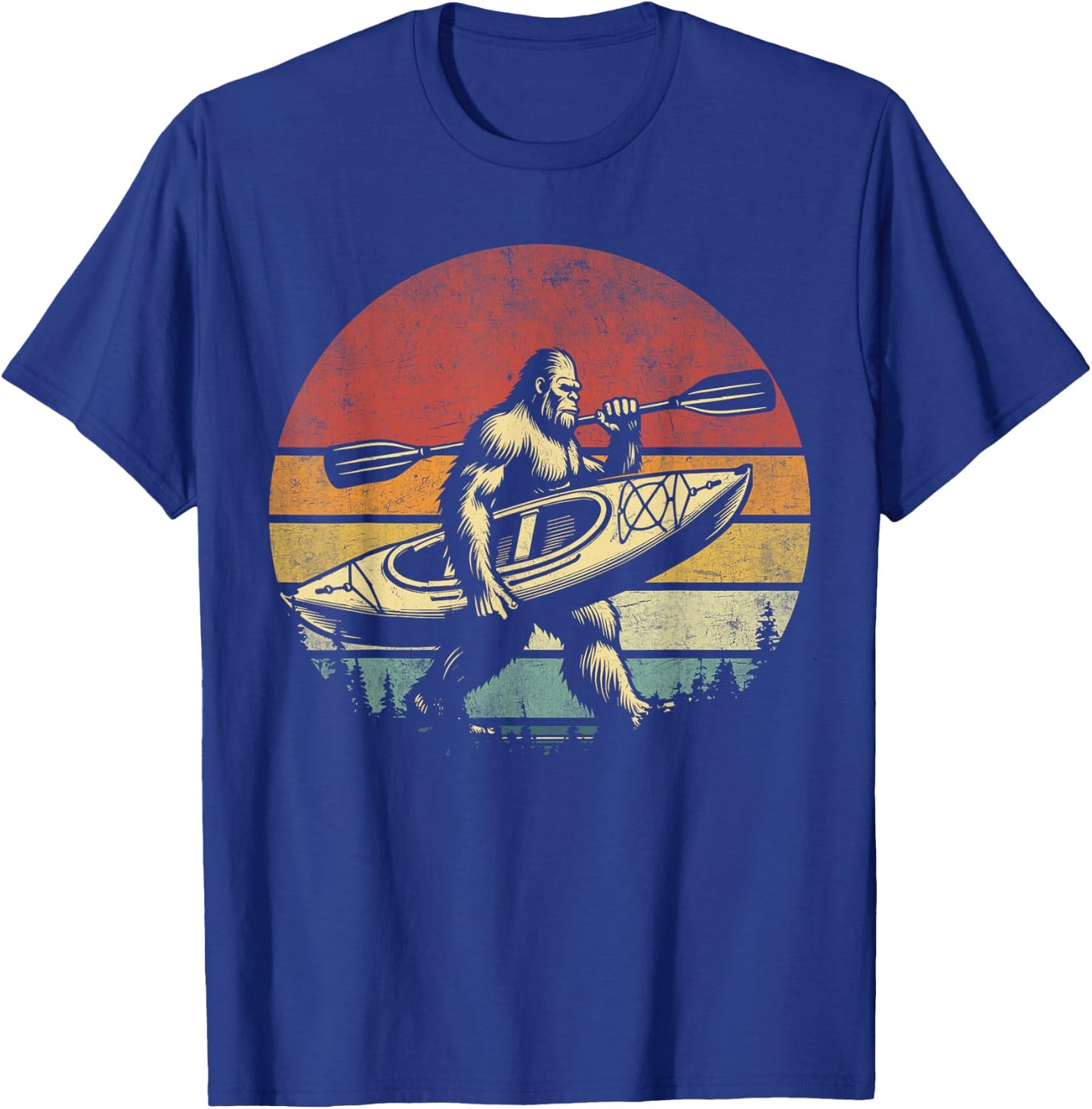 Funny Retro Bigfoot Kayaking Cool Vintage Sasquatch Kayaking , Small, Black T-Shirt - T-Shirt | Royal