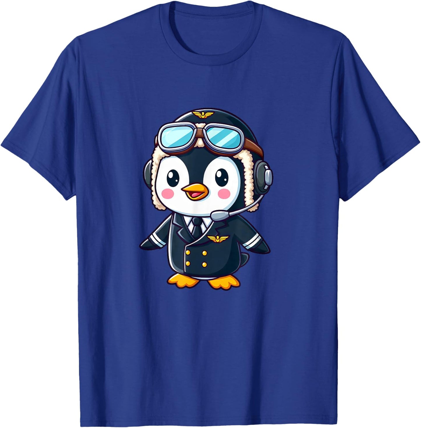 Penguin Cartoon Pilot Flying Airplane T-Shirt - T-Shirt | Royal