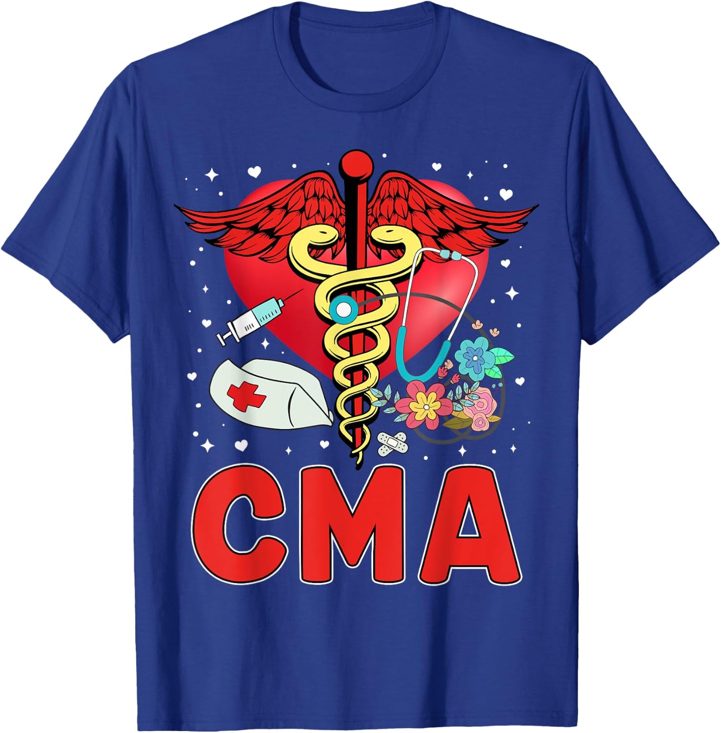 Cute CMA Shirt Caduceus Stethoscope Heartbeat T-Shirt - T-Shirt | Royal