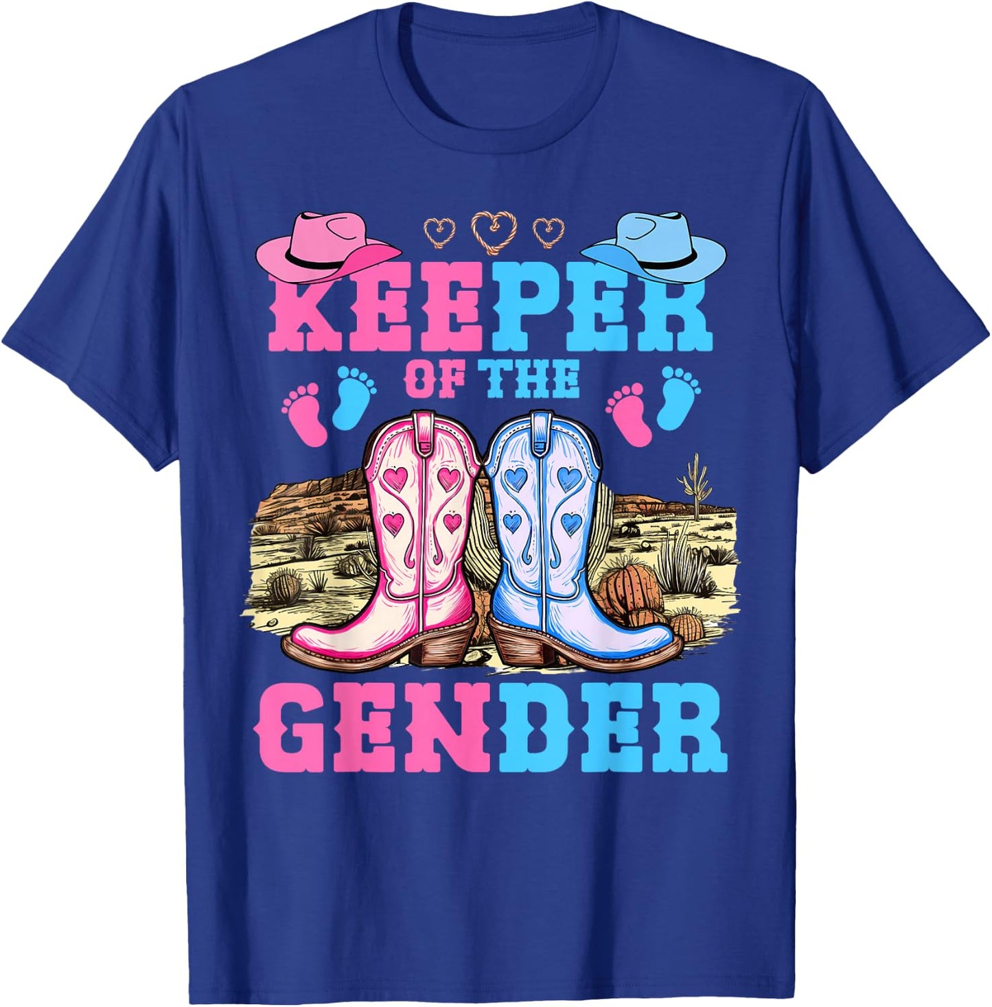Cute Keeper of The Gender Reveal Baby Boots Western Theme T-Shirt - T-Shirt | Royal