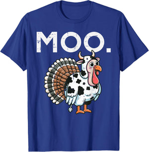 Thanksgiving Moo Turkey Cow Funny Fall Farm Men Women Kids T-Shirt - T-Shirt | Royal