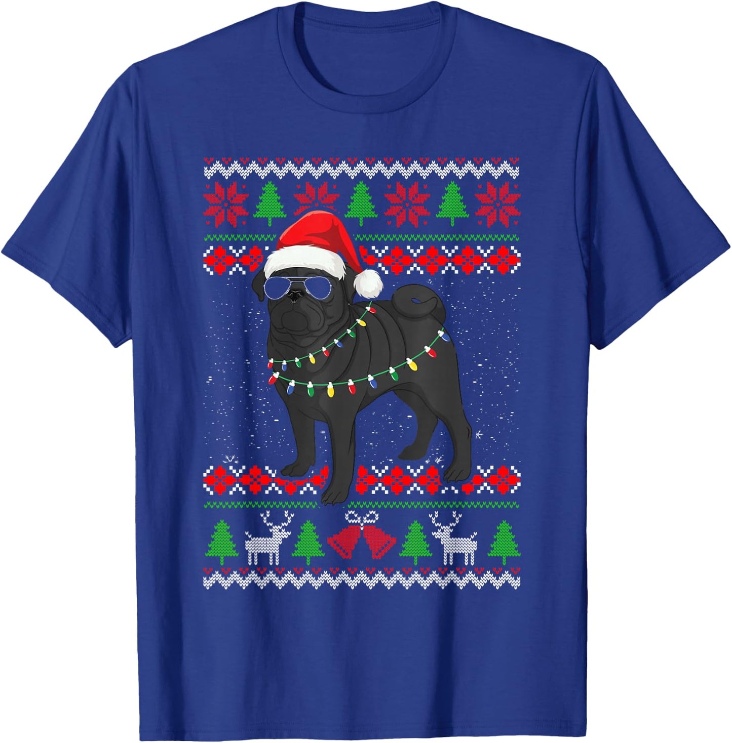 Black Pug Christmas Tree Dog Mom Dad Ugly Sweater Christmas T-Shirt - T-Shirt | Royal