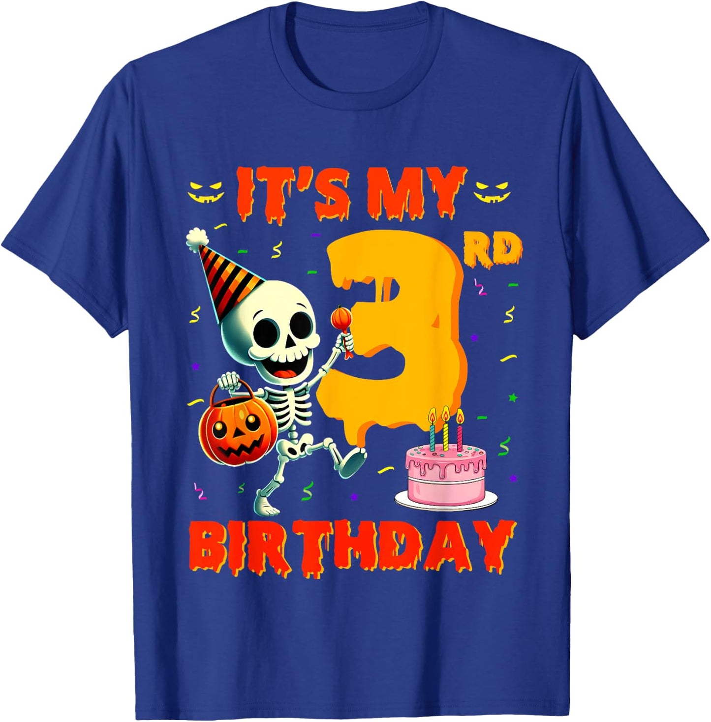 Kids Boo It's My 3rd Birthday Halloween Skeleton 3 Years Old T-Shirt - T-Shirt | Royal