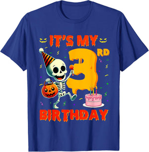 Kids Boo It's My 3rd Birthday Halloween Skeleton 3 Years Old T-Shirt - T-Shirt | Royal