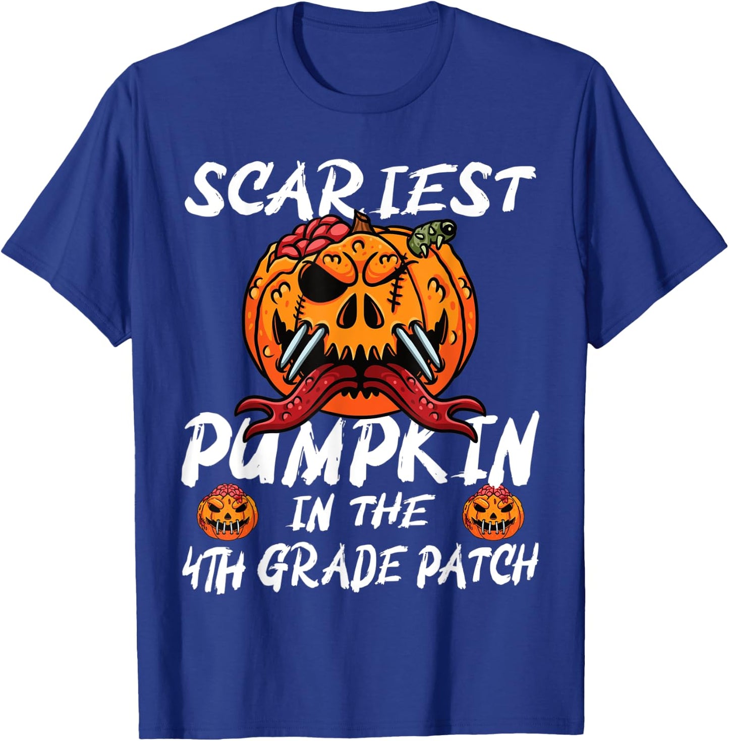 Kids Scariest Pumpkin 4th Grade Patch School Halloween Boy T-Shirt - T-Shirt | Royal