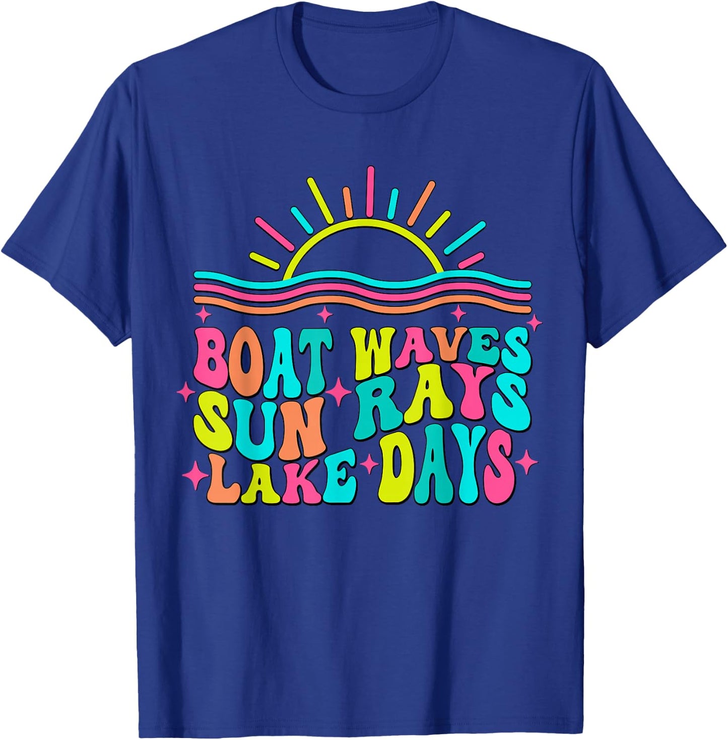 Boat Waves Sun Rays Lake Days Retro Summer vacation T-Shirt - T-Shirt | Royal