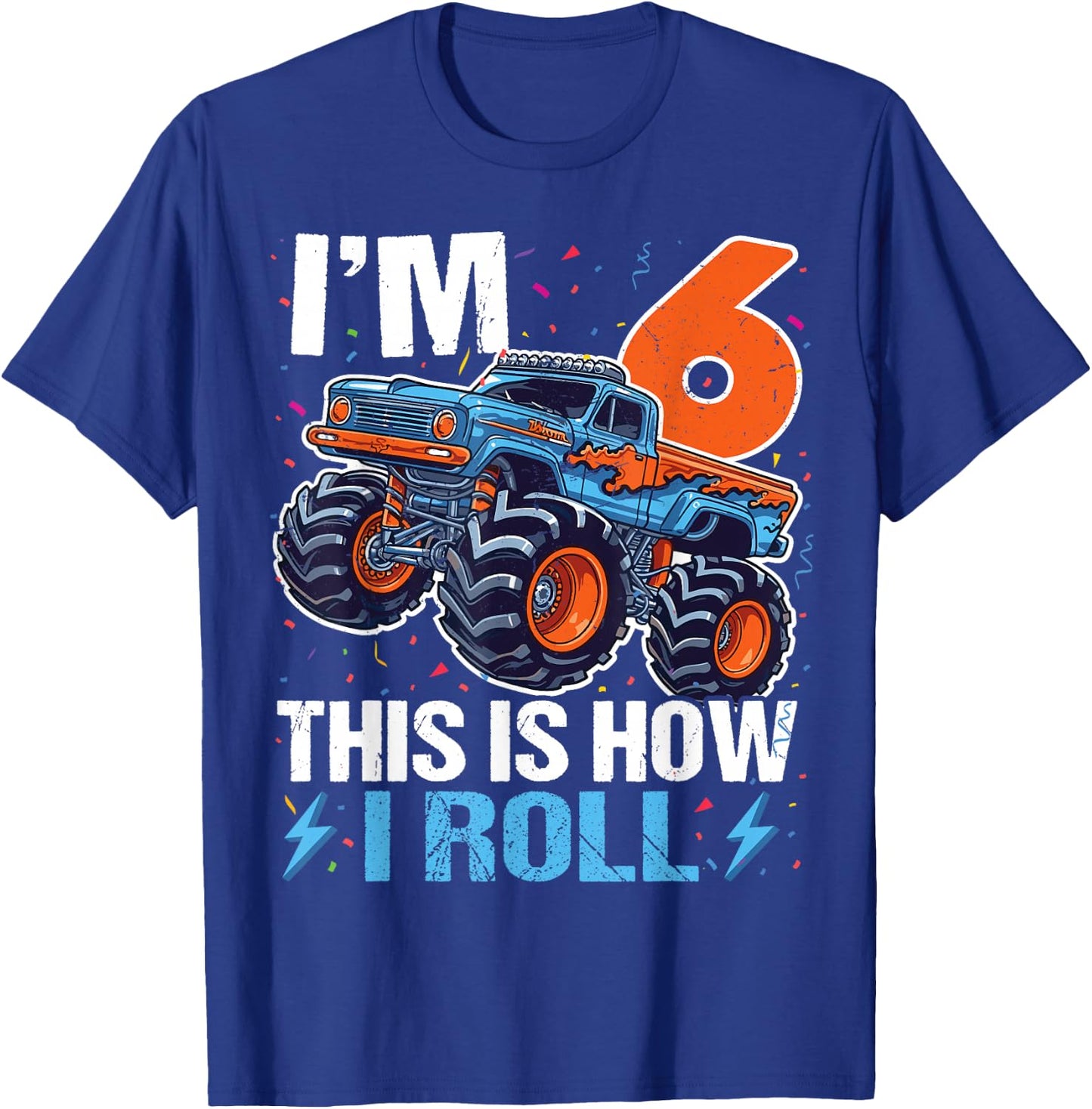 6th Birthday Monster Truck 6 Year Old Boys 6th Party T-Shirt - T-Shirt | Royal