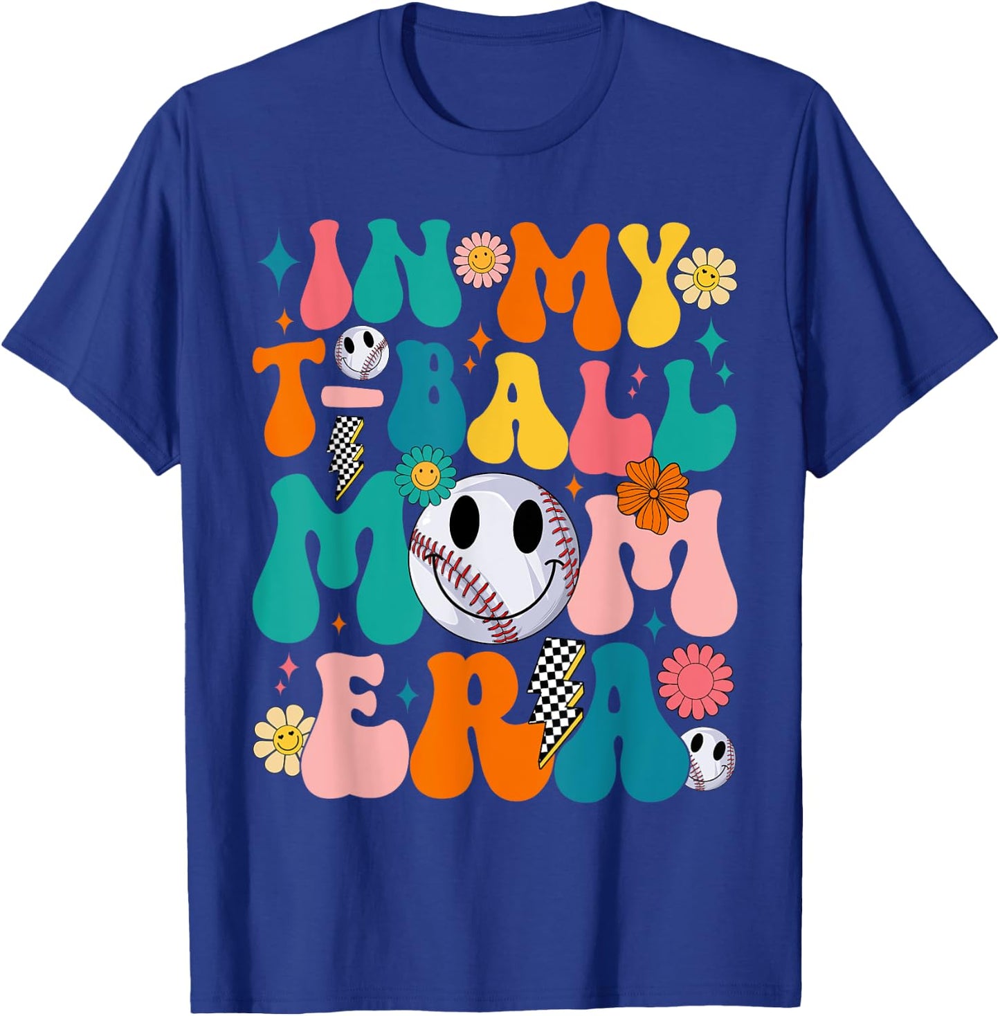 Groovy In My T-Ball Mom Era Baseball Mom Mama Mothers Day T-Shirt - T-Shirt | Royal