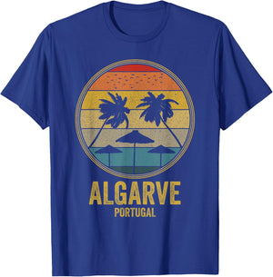 Algarve Portugal Retro Vintage Sunset 80s Beach Distressed Men Women T-Shirt - T-Shirt | Royal